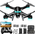 Drone con cámara 1080P, cuadricóptero de control remoto con selfie gestual, retención de altitud, inicio de una tecla, giros 3D, 2 baterías, negro