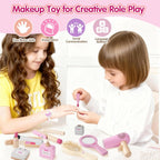 Juego de 19 juguetes de maquillaje de madera para niños pequeños, juegos de simulación para niños, juguetes de rol para niños, juguetes de salón de cosméticos falsos