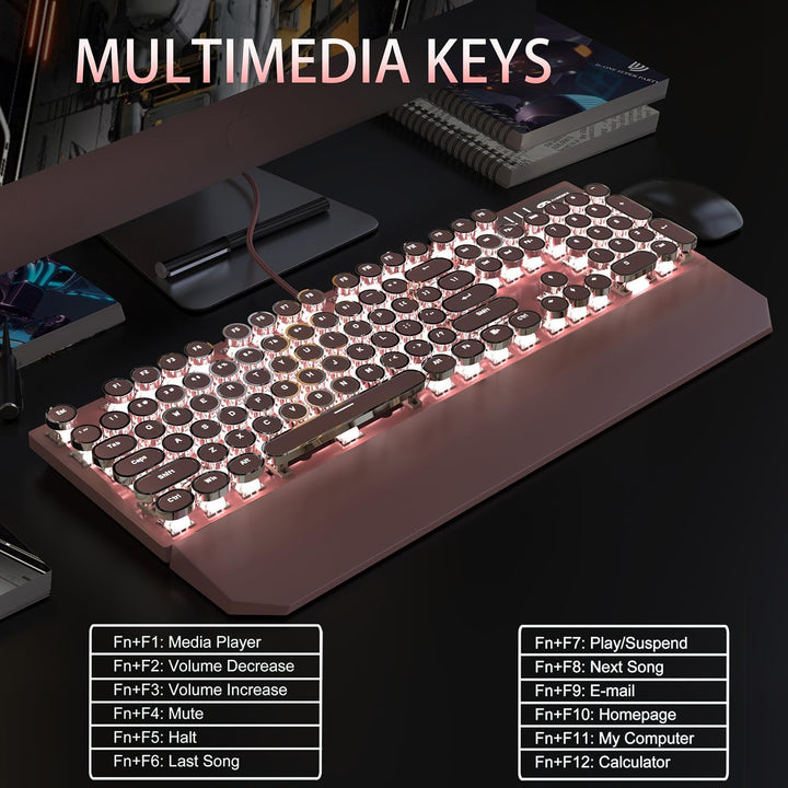 Camiysn Teclado Mecánico para Juegos Estilo Máquina de Escribir, Te...