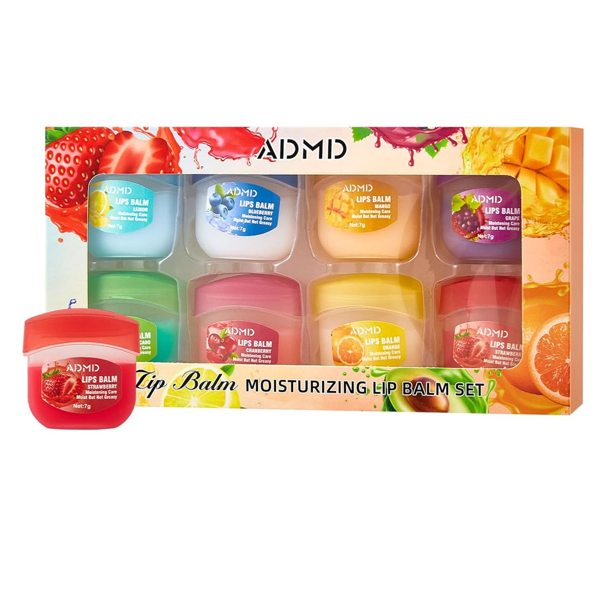 Juego de 8 bálsamos labiales con sabor a fruta, mini mascarilla lab...