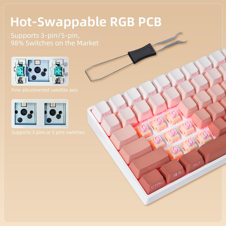 ZORNHER ZH100 Wireless Mechanical Keyboard,98% Pink Creamy Keyboard...