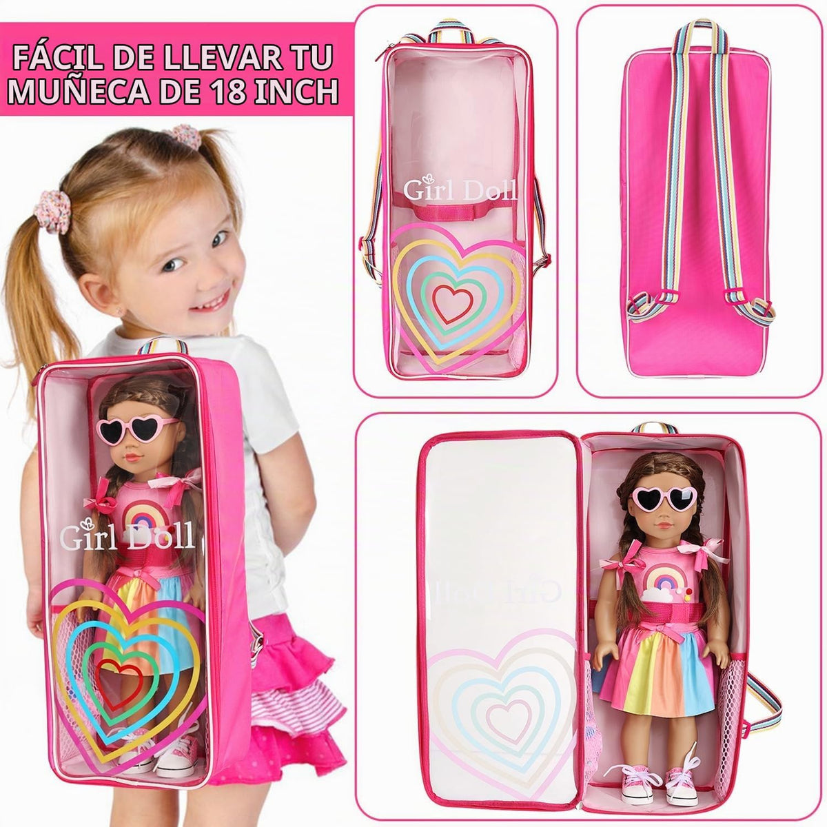 ZITA ELEMENT - Mochila de viaje para muñeca de 18 pulgadas, estilo arco iris