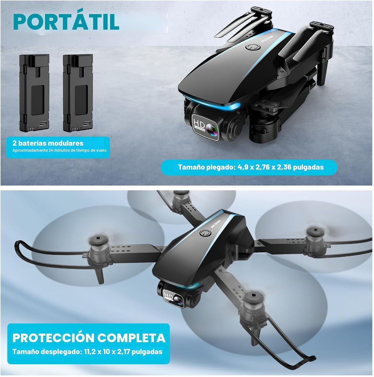 Oddire Dron con cámara – Drones 1080P para adultos con trayectoria de vuelo, control de gravedad, despegue/tierra de una tecla, giro 3D, dron plegable con vuelo estable, funda de transporte, 2