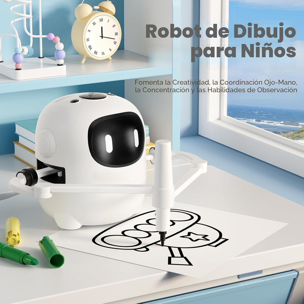 RIVGOT Robot de dibujo para niños con 150 tarjetas, máquina de dibujo educativo interactiva por voz, juguetes de aprendizaje de pintura Montessori para niños de 3, 4, 5, 6, 7, 8 años, fiesta de