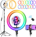 TODI Anillo de luz RGB de 12 pulgadas con soporte de trípode de 63 pulgadas, 3 modos CCT y 39 modos de color. Anillo de luz para selfie con soporte, 2 en 1 luz LED con mando a distancia para selfie