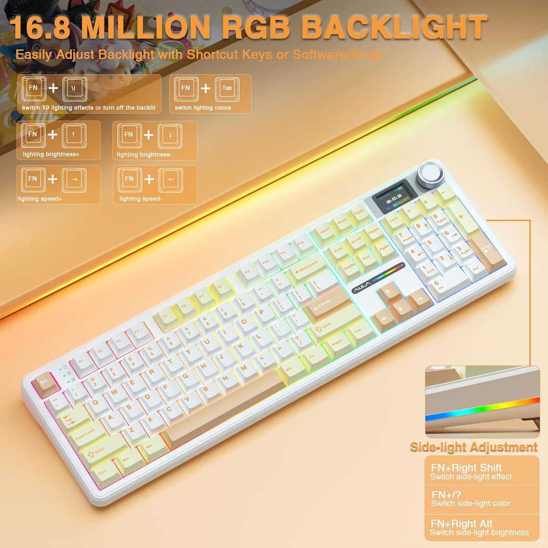 AULA F108 PRO - Teclado mecánico inalámbrico con pantalla y perilla...
