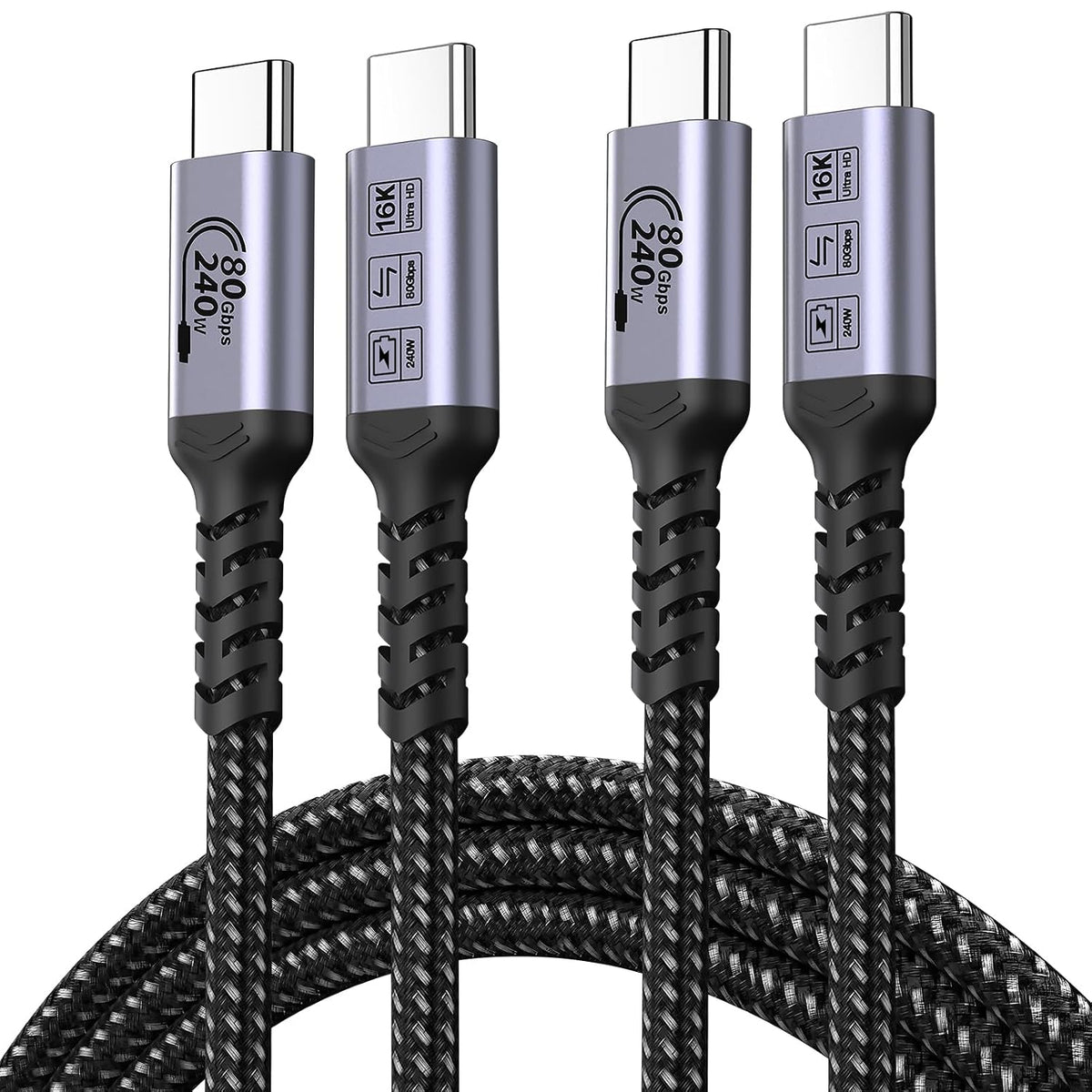 80Gbps USB 4.0 para Thunderbolt 4 Cable 6.6FT, 2 Packs, Grey