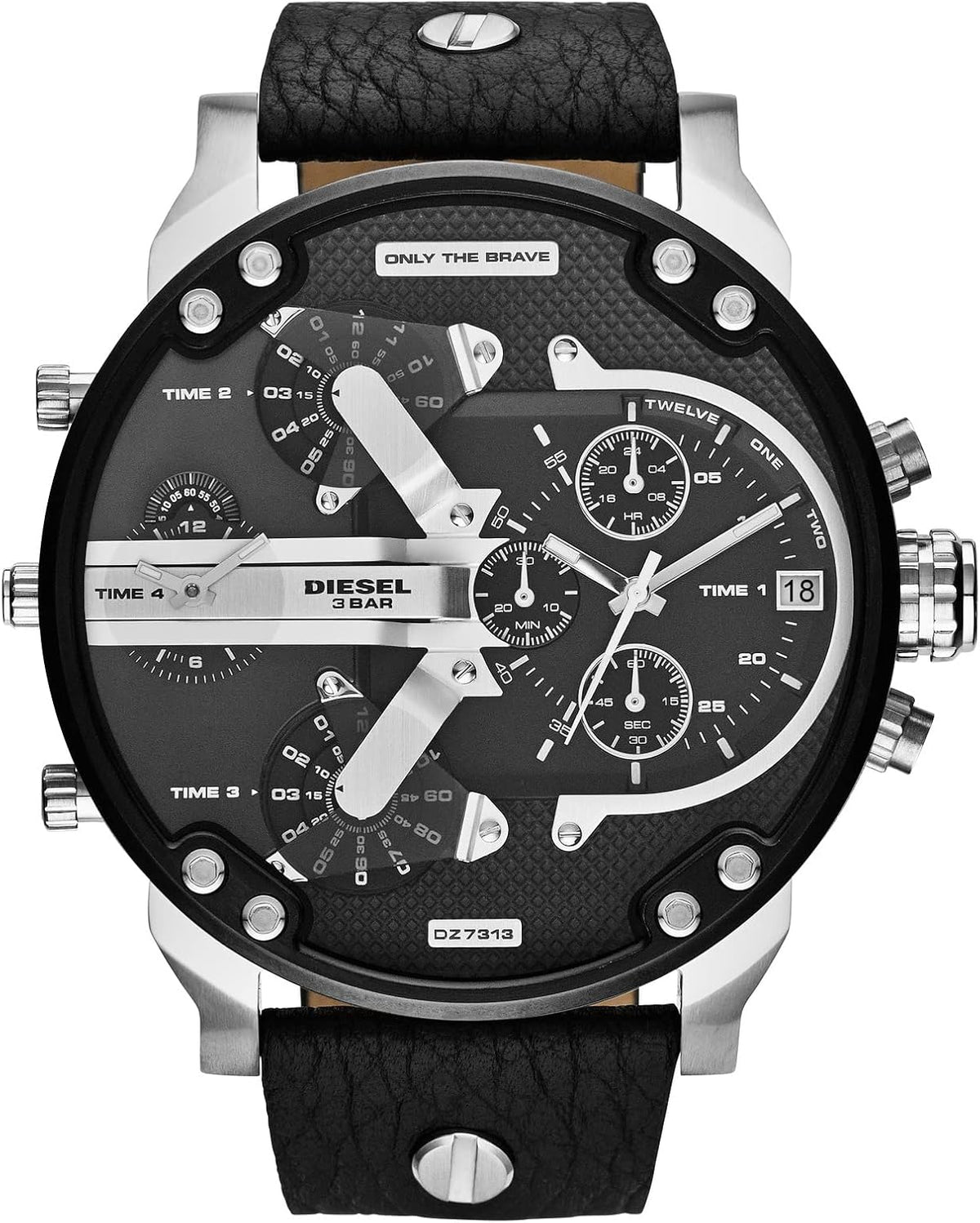 Diesel Mr. Daddy 2.0 Reloj para hombre, acero inoxidable y cuero, cronógrafo deportivo, color: negro/plateado