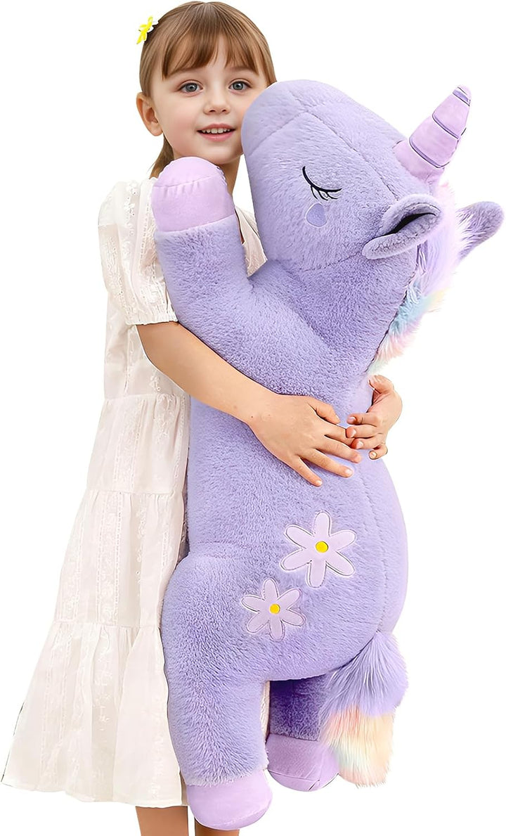 Peluche de unicornio morado gigante de 32 pulgadas, almohada de cue...