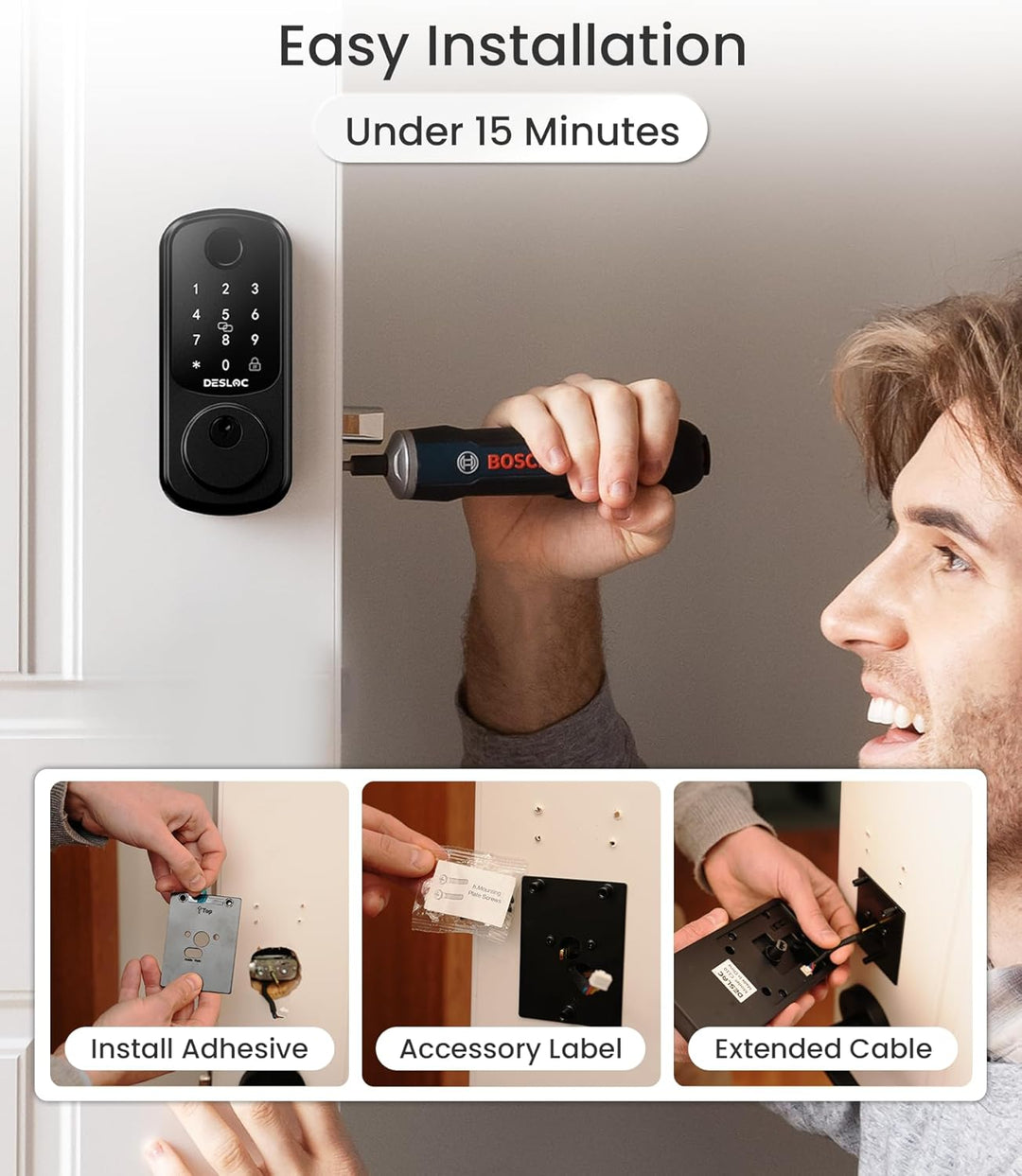 DESLOC Smart Lock B200 versión WiFi, cerradura de puerta de entrada...