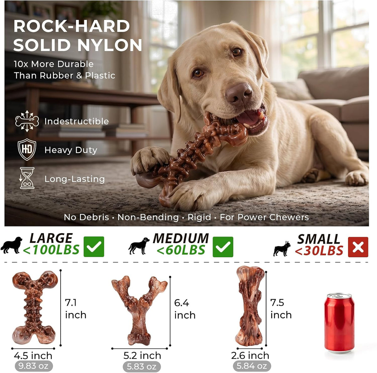 Kseroo Paquete de 6 juguetes masticables de nailon resistente para perros medianos y grandes, sabor a tocino, nailon puro para masticadores agresivos, reduce el aburrimiento, formas variadas, diseñado