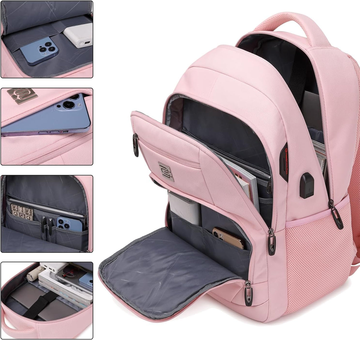 Mochila para Laptop Volher, Rosa claro, 15,6 pulg., Computadora por...