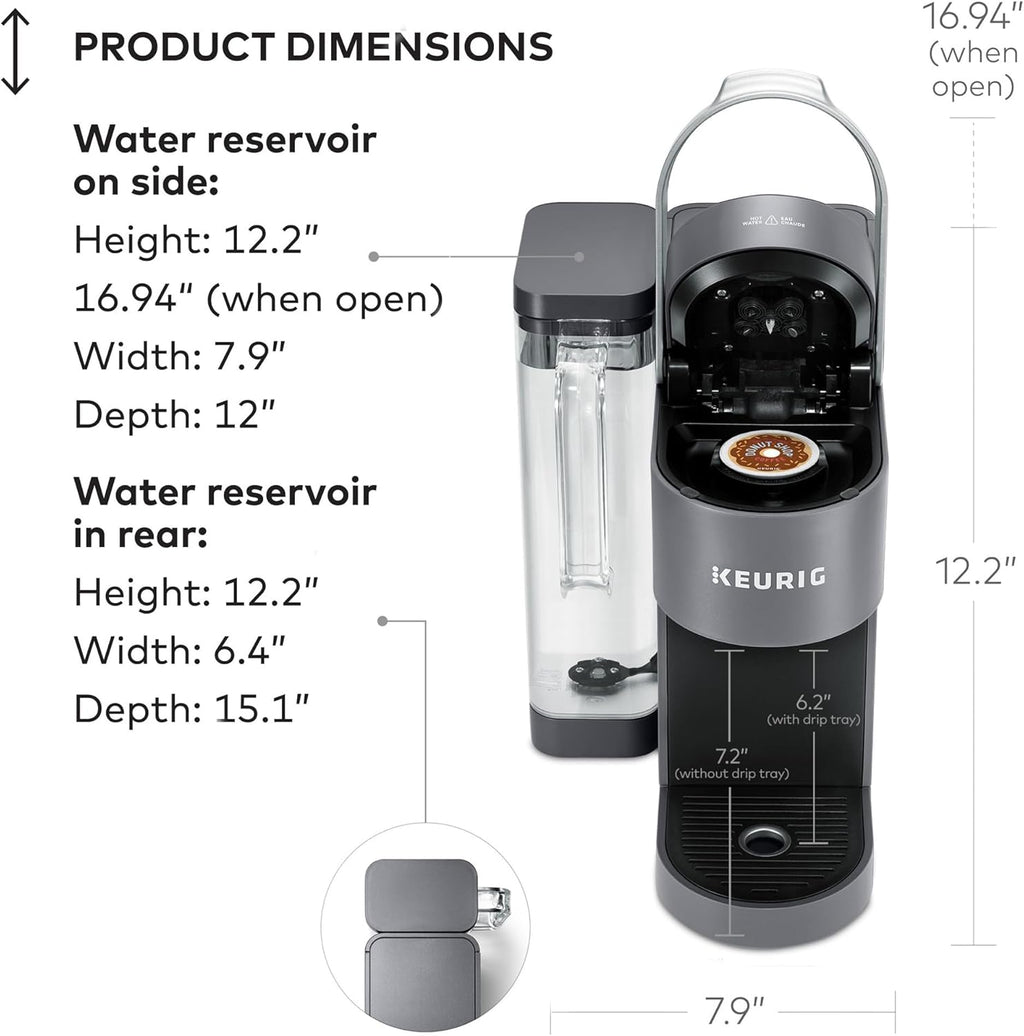 Keurig K-Supreme - Cafetera de cápsulas K-Cup de una sola porción, tecnología MultiStream, 4 tamaños de preparación, depósito extraíble de doble posición de 66 onzas, gris
