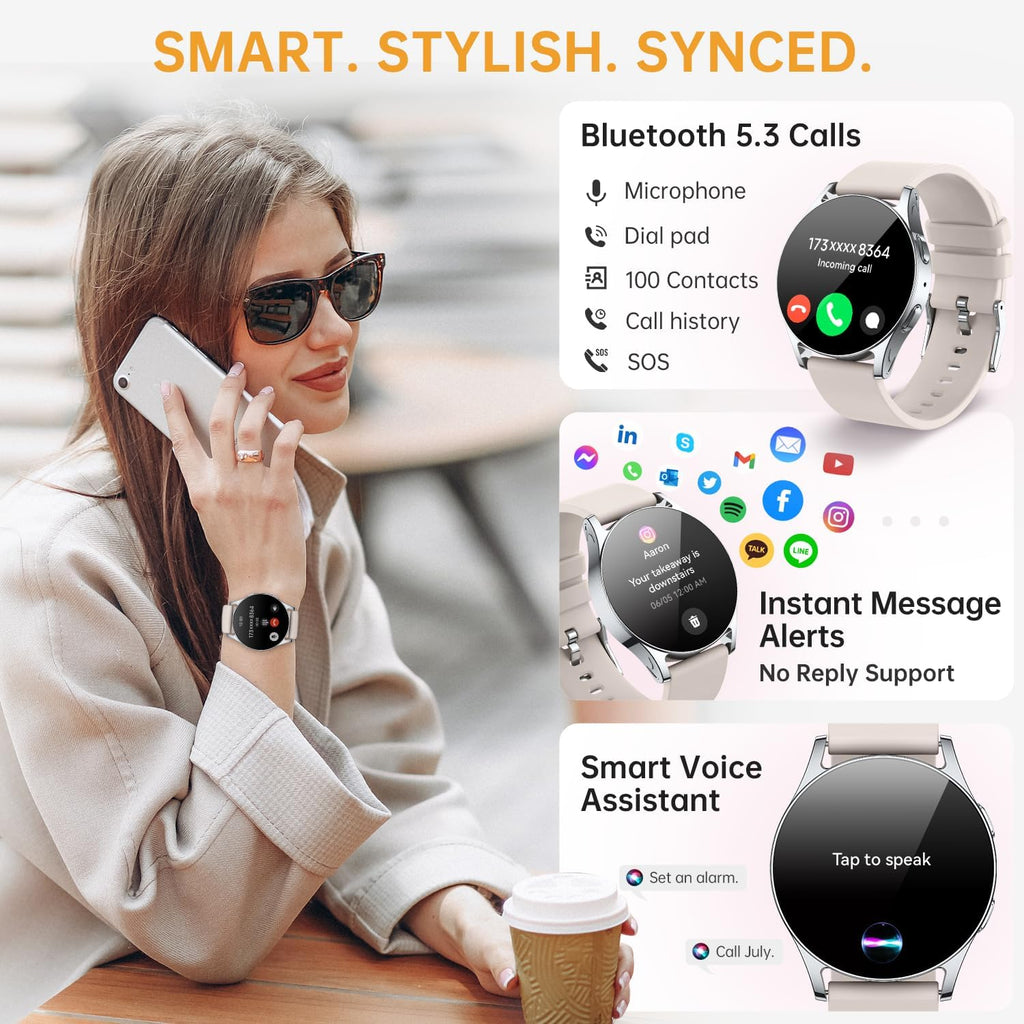 Reloj inteligente para mujeres y hombres, rastreador de actividad AMOLED de 1.614 in para Android iPhone con pantalla siempre encendida, más de 150 deportes, contador de calorías y pasos, monitor de sueño, responder/hacer llamadas (luz de estrellas)