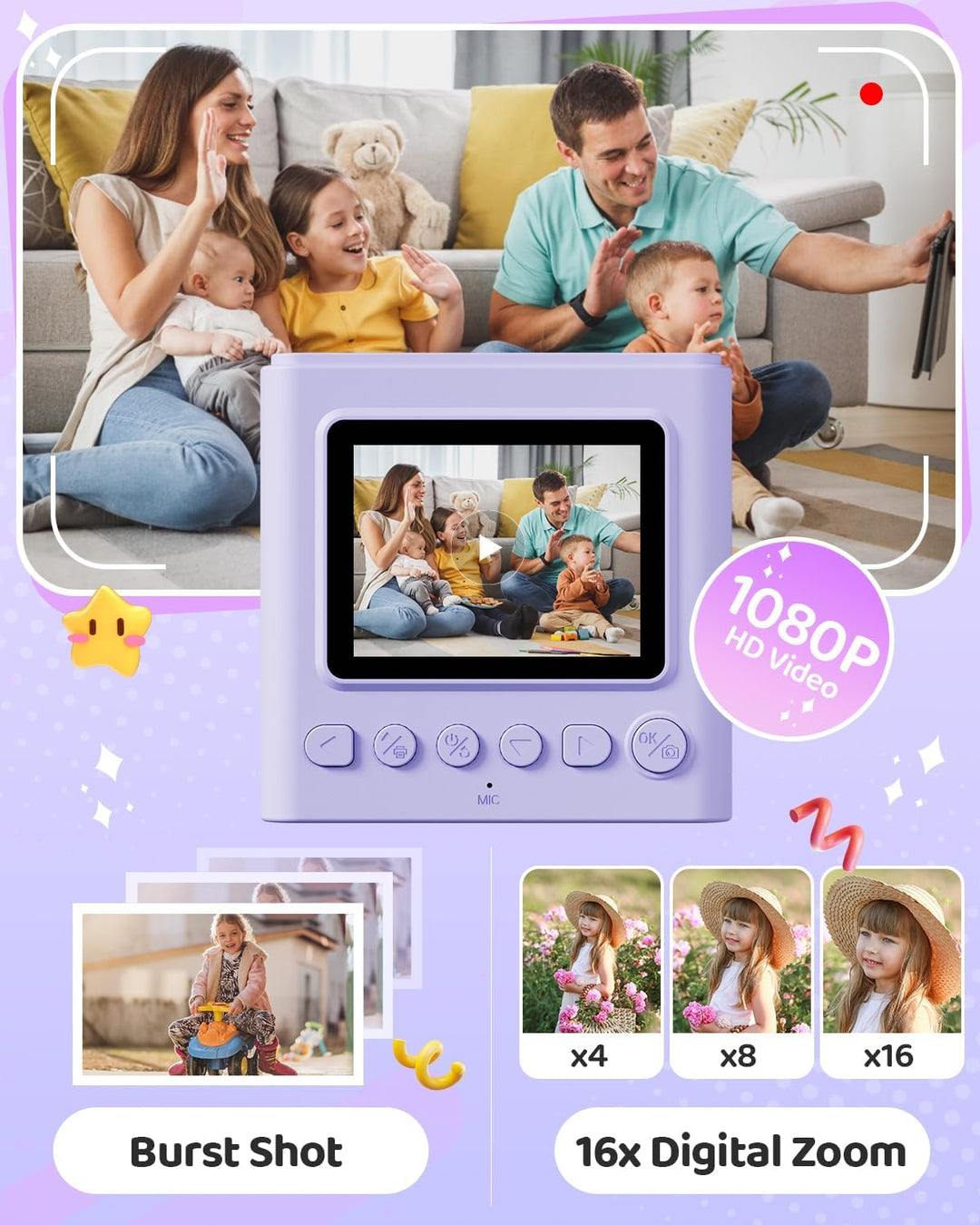 TIATUA Cámara de impresión instantánea para niños, regalos de cumpl...