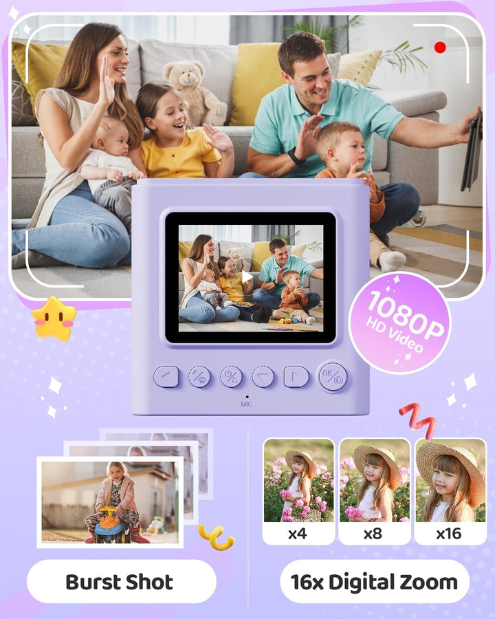 TIATUA Cámara de impresión instantánea para niños, regalos de cumpl...