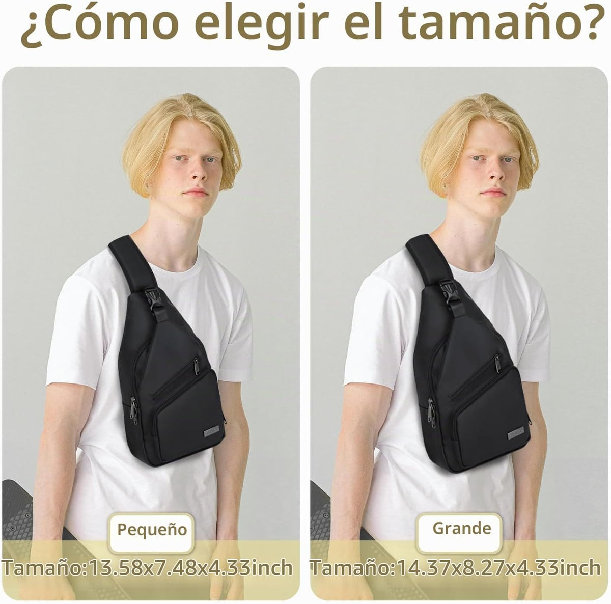 Bolso cruzado para hombres y mujeres, mochila de hombro casual, mochila de pecho para senderismo y viajes (L, negro)