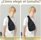Mochila cruzada pequeña, bandolera de hombro, de cuero, color negro