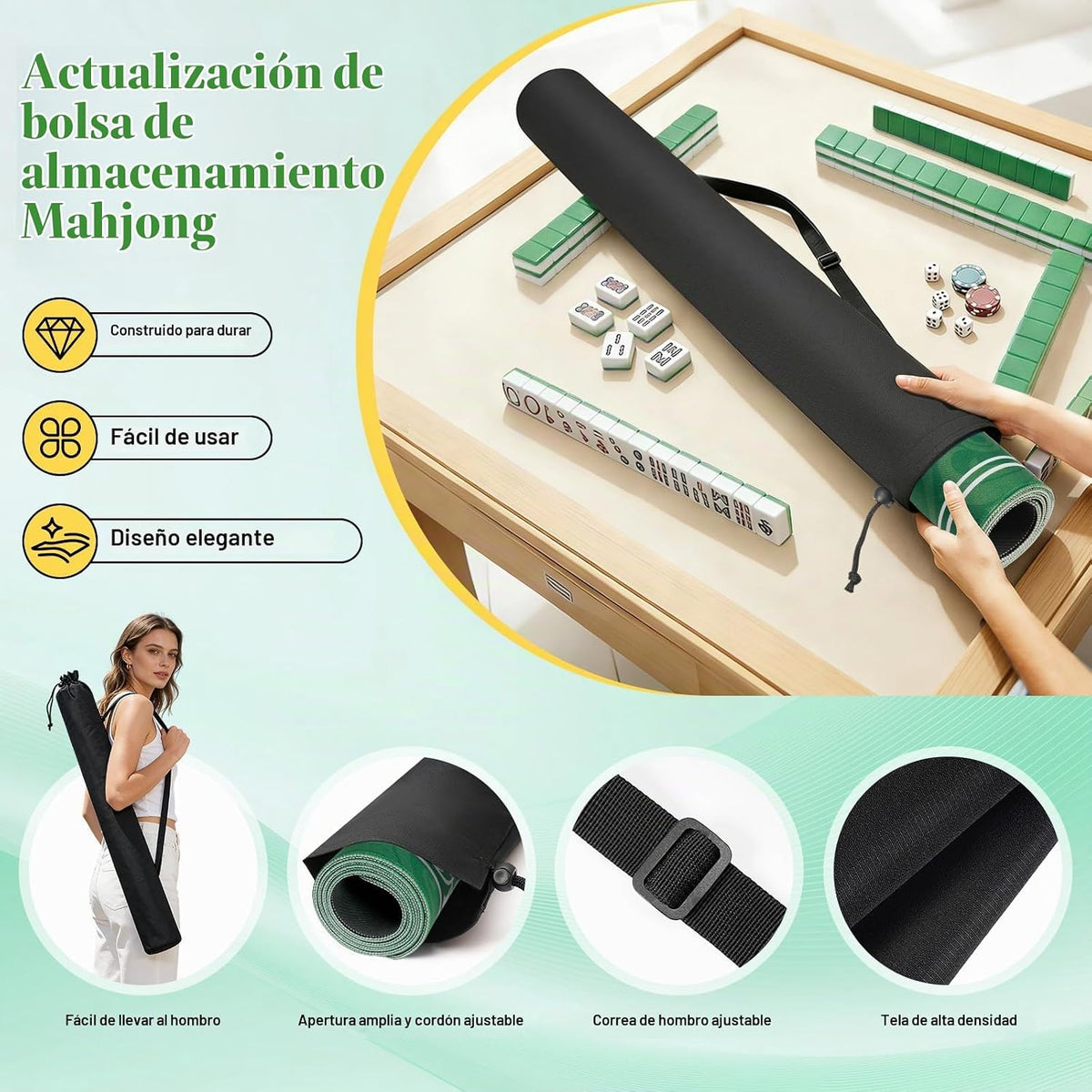 Se envía tapete de Mahjong enrollado con regla sin arrugas, 32.5 x