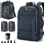 Mochila de viaje al vacío, mochila expandible de 70 litros con sistema de compresión, 2 bolsas de vacío de TPU desmontables, bloqueo TSA, resistente al agua, se adapta a portátiles de 16