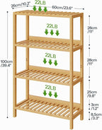 HOOBRO Estante de almacenamiento de bambú, estantería independiente de 4 niveles, estante de almacenamiento multifuncional con panel trasero, 23.6 x 10.2 x 39.4 pulgadas, para baño, sala de estar, balcón, cocina, natural YL95CJ01