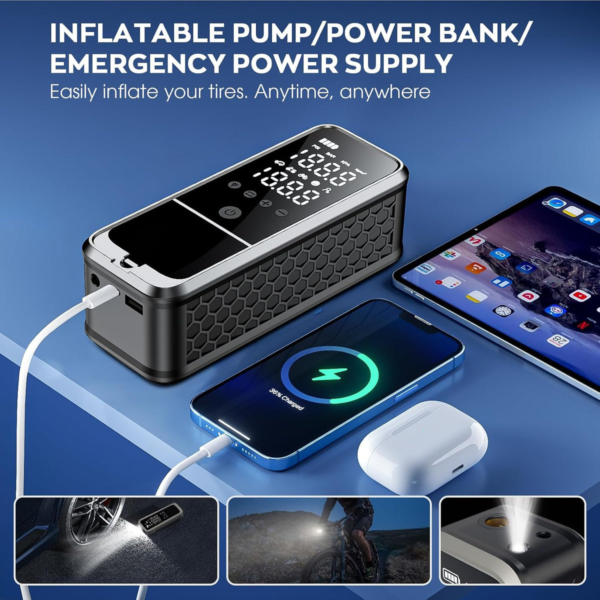 KZKB Compresor de aire portátil para inflar neumáticos, bomba de ai...