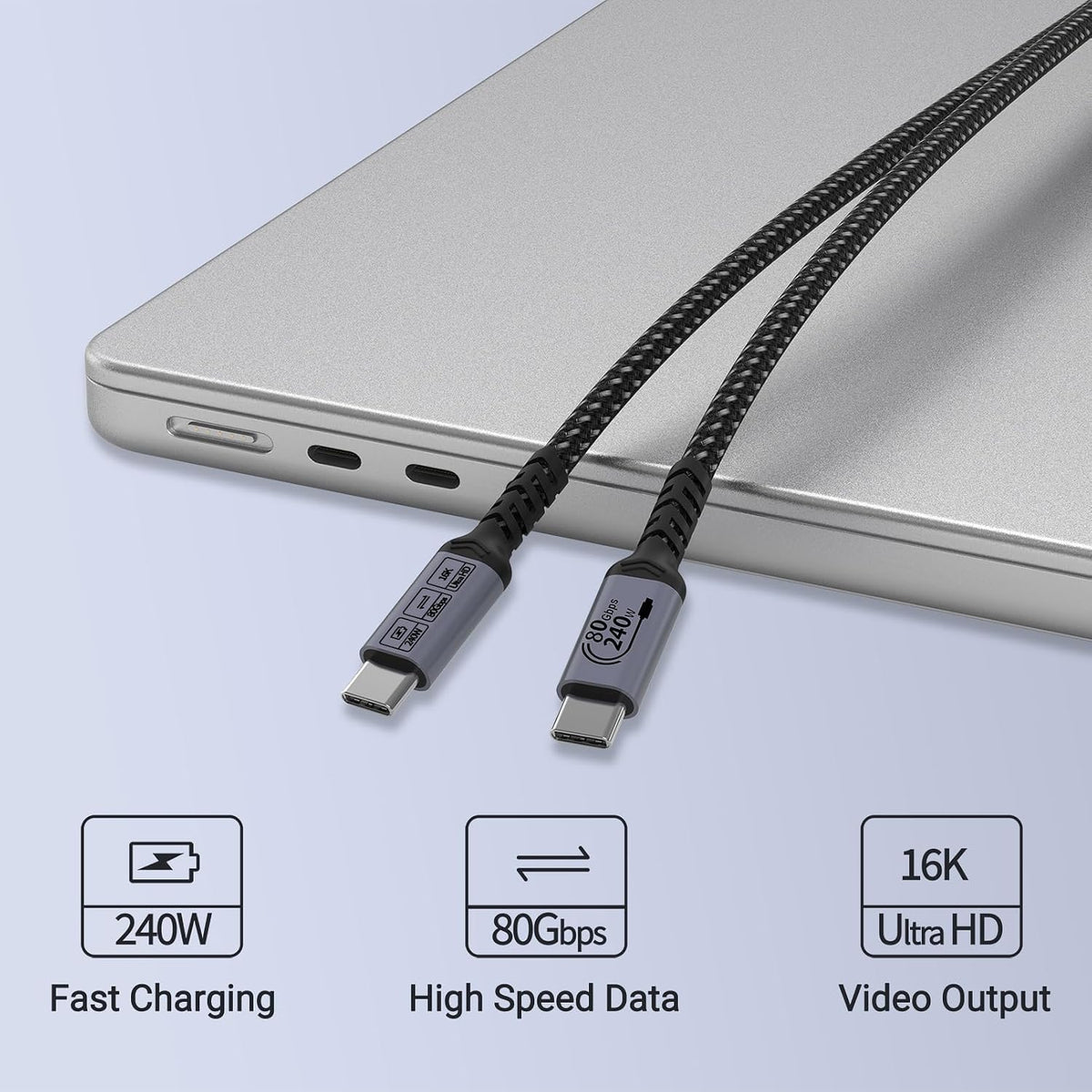 USB C Cable 80Gbps 1.5ft 2 Packs, Short USB 4 Cable 240W, 16K Monitor