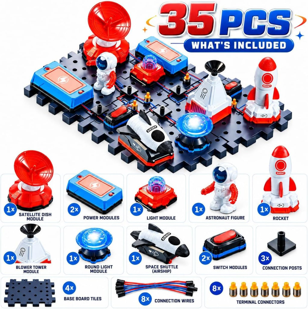 Kit de circuito STEM para niños a partir de 6 años, juego de 35 piezas electrónicas con más de 200 proyectos, juguete de ciencia de placa de circuito eléctrico, regalo educativo de ingeniería para