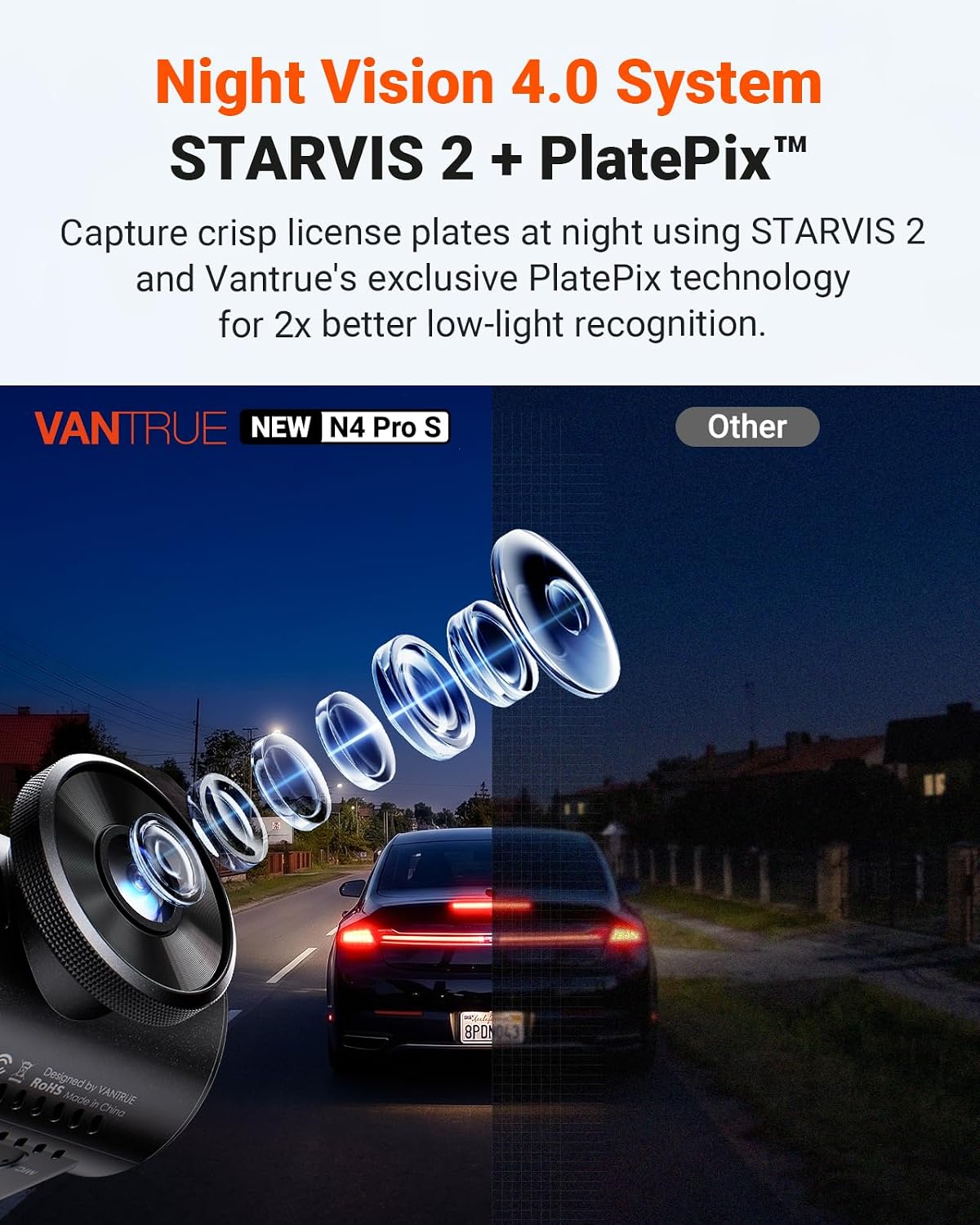 Vantrue N4 Pro S 4K Cámara de tablero de 3 canales, triple cámara STARVIS 2