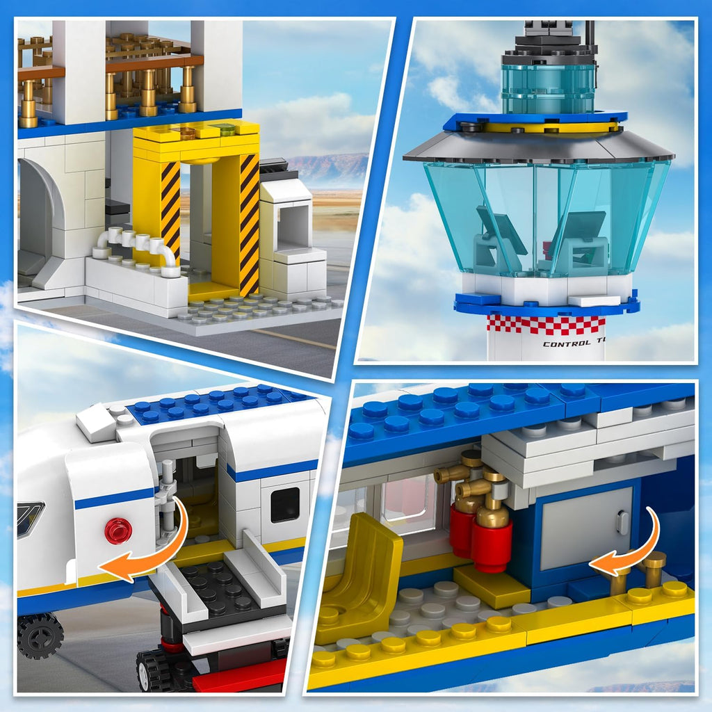 City Passenger - Juego de construcción de avión de pasajeros, 886 piezas STEM 6 en 1, juguete de bloque de construcción con terminal, autobús de lanzadera, carrito de equipaje, regalos de cumpleaños de Navidad para niños y niñas de 6 a 12 años en adelante