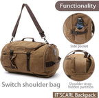 IT'SCARL Mochila grande para hombres, mochila de viaje, bolsa grande de lona, mochila de trabajo (caqui)