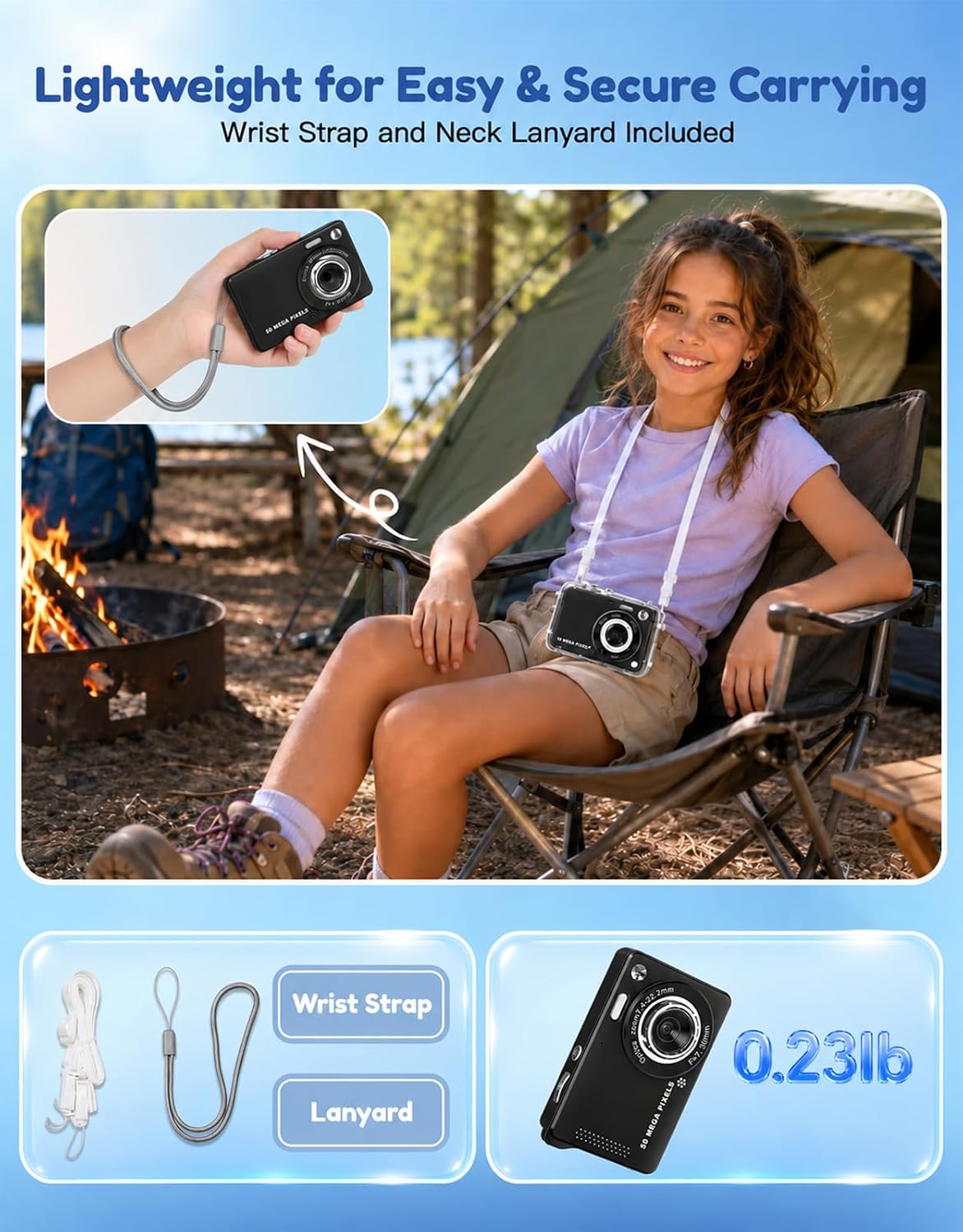 Cámara digital de 50 MP, cámara de vlogging 4K con funda impermeable IP68, zoom 16X, cámara de enfoque automático de 32 filtros para niños, para viajes, niños y adolescentes