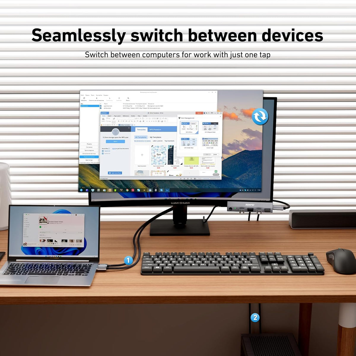 BENFEI Interruptor KVM HDMI USB 3.0 (8K@60Hz) con 4 puertos USB 3.0 para compartir monitor, teclado y mouse entre 2 computadoras