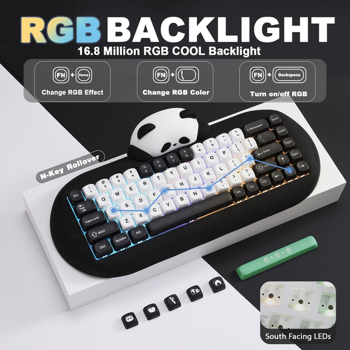 YUNZII C68 Panda Teclado Mecánico Gaming Inalámbrico, Diseño Compac...
