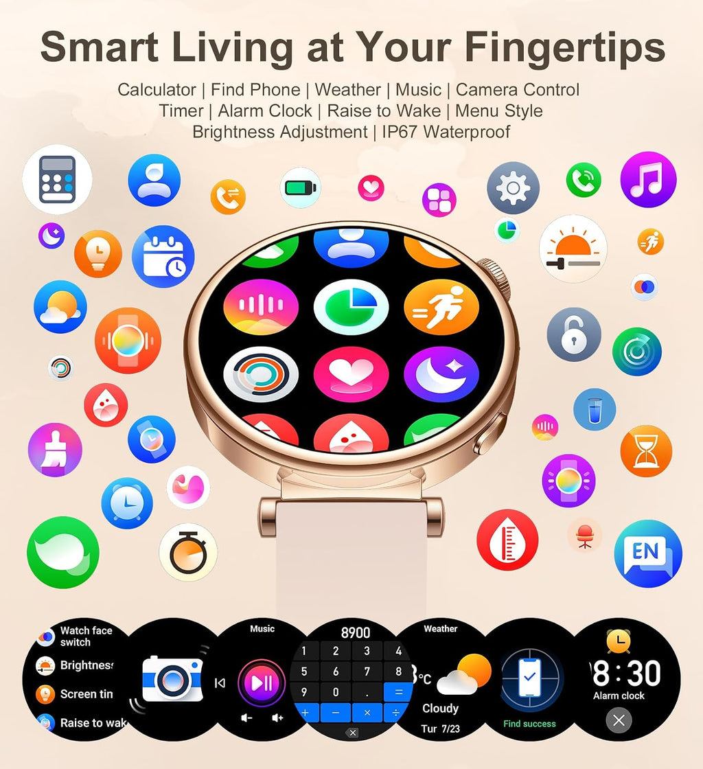 Iaret - Reloj inteligente para mujer, contestar/hacer llamadas, monitor de actividad física de 1.27 pulgadas con monitor de frecuencia cardíaca, sueño, SpO2, reloj inteligente para iPhone Android, más de 110 modos deportivos, elegante reloj para mujer