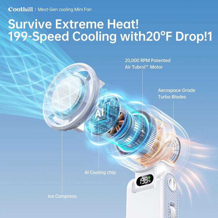 Coolhill Ventilador portátil de mano con enfriamiento Turbo 5500mAh...