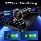 Syncwire Transmisor FM Bluetooth 5.4 para coche, 38 W PD y QC3.0 Dual USB Carga Bluetooth Adaptador de coche Micrófono y sonido de graves MP3 Reproductor de música FM Kit con llamadas manos libres