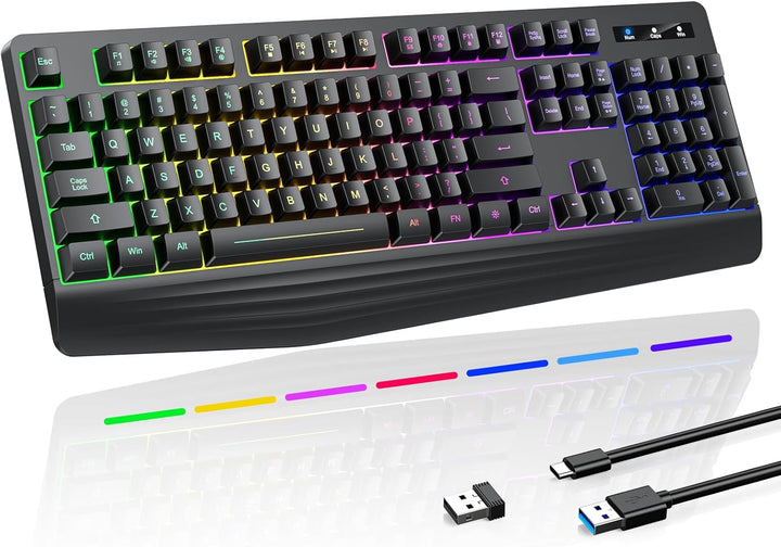Teclado inalámbrico para juegos, retroiluminación RGB y de un solo...
