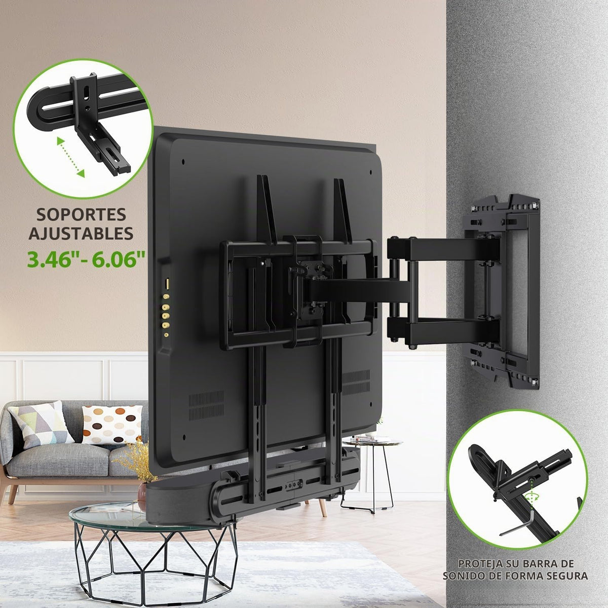 USX MOUNT Soporte universal para barra de sonido, soporte de TV para barra de sonido con altavoz, se adapta a 2 opciones de instalación, soporte de base antideslizante extraíble que se extiende de