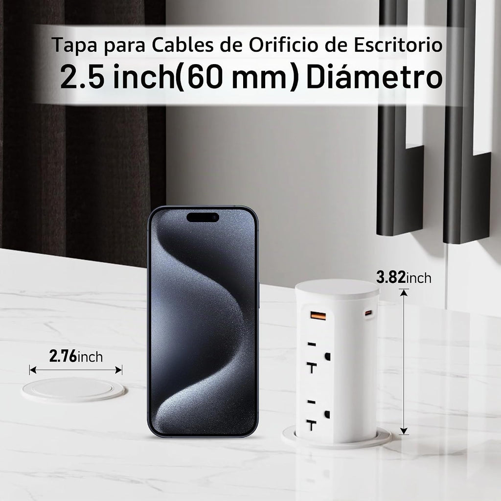 Toma de corriente desplegable de 20 A para encimera, tira de alimentación empotrada con agujero de 2.5 pulgadas, receptáculo resistente a manipulaciones, USB C de 20 W, 4 tomas, ahorro de espacio para cocina, escritorio de oficina, cable de extensión de 1