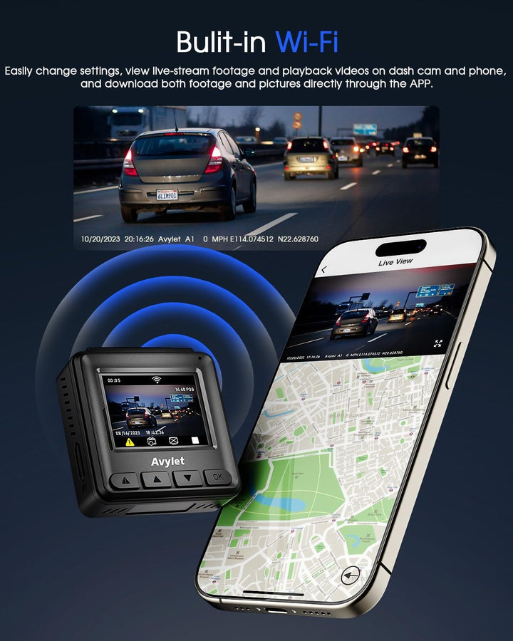 Dash Cam WiFi 2K cámara de coche con aplicación GPS