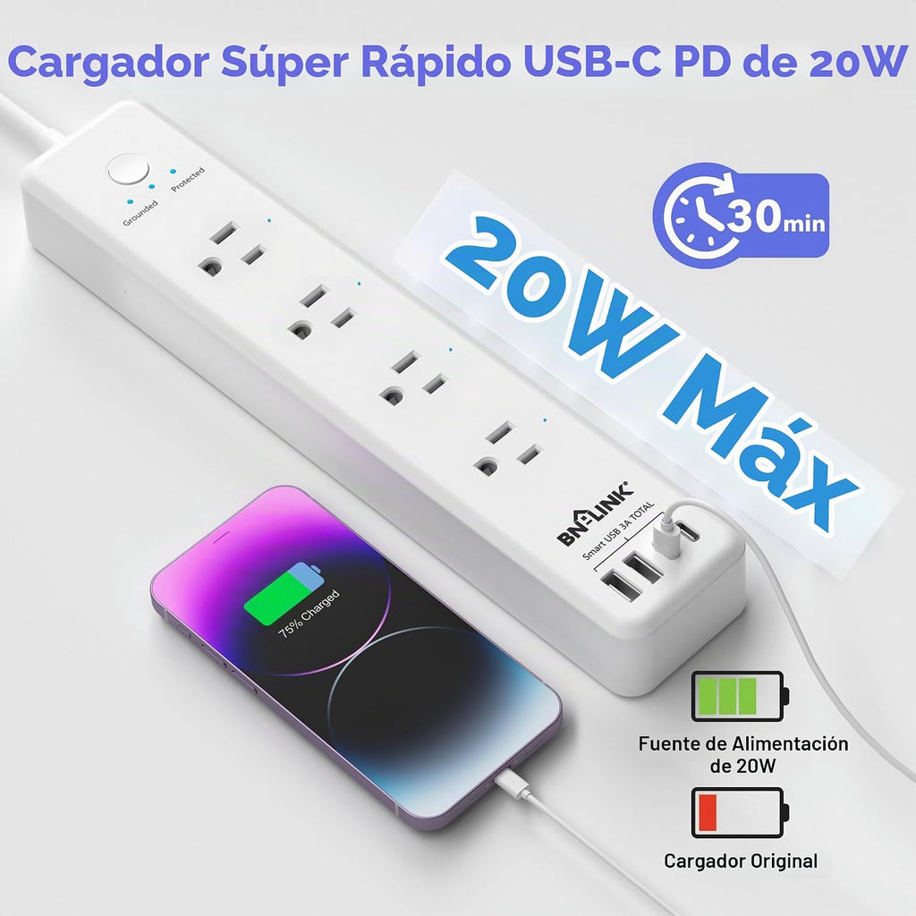 BN-LINK Regleta de control remoto con 4 tomacorrientes independientes, 4