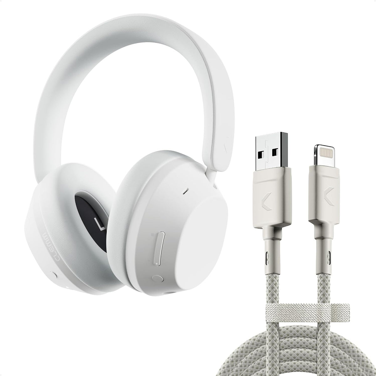Clemm Paquete de auriculares inalámbricos preestablecidos sobre la oreja y cadena USB-A a Lightning