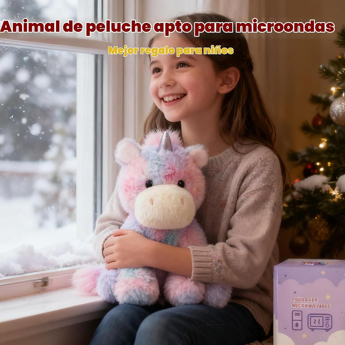 Easfan Peluche de unicornio ponderado para microondas para niños de 12