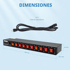 1U PDU Horizontal Rackmount Power Strip - Overload Protector