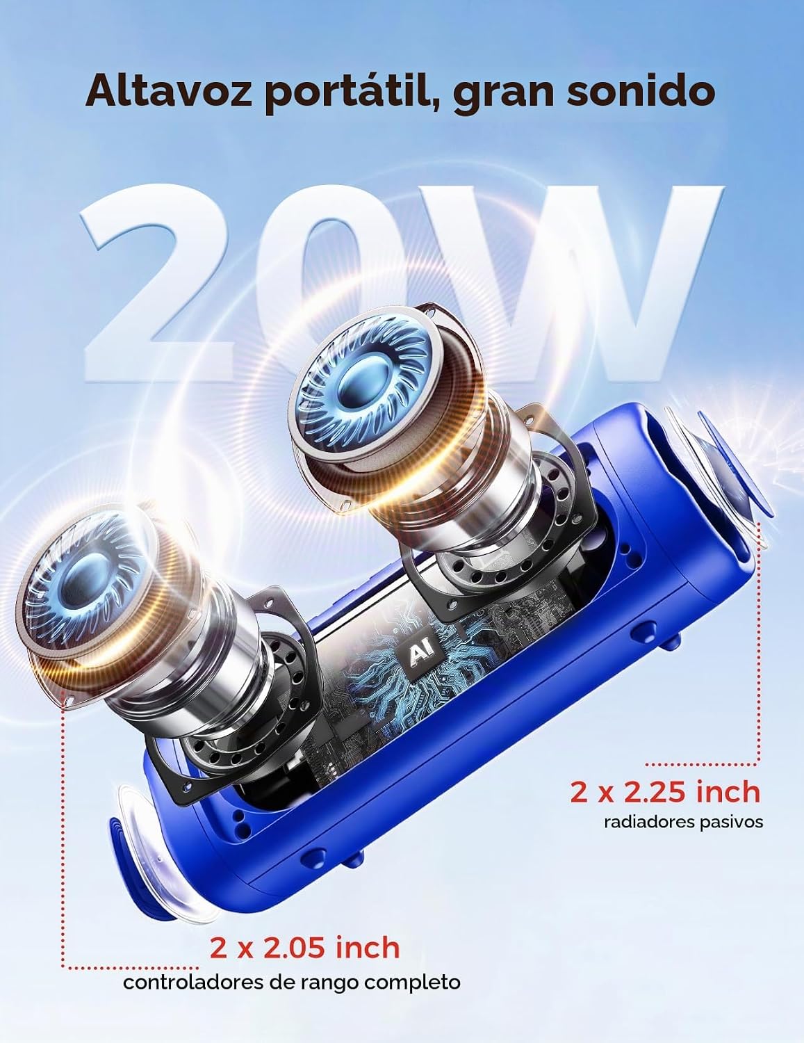 Altavoz Bluetooth, sonido HD de 20 W, inalámbrico portátil, IPX5 impermeable, hasta 24 horas de reproducción, emparejamiento TWS, para hogar, fiesta, exterior, campamento, playa, artículos