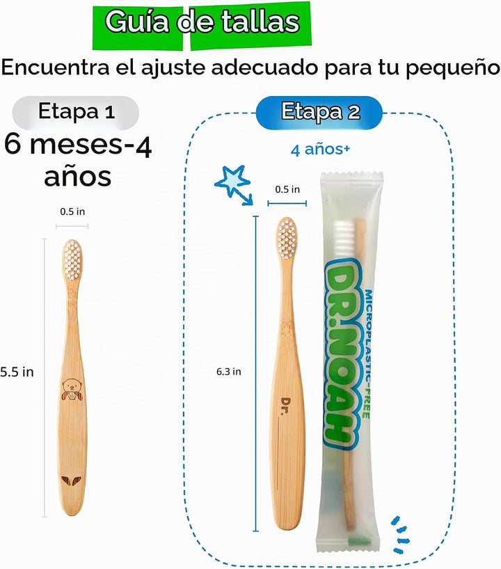 Dr. Noah - Cepillo de dientes de bambú sin microplásticos para niño...