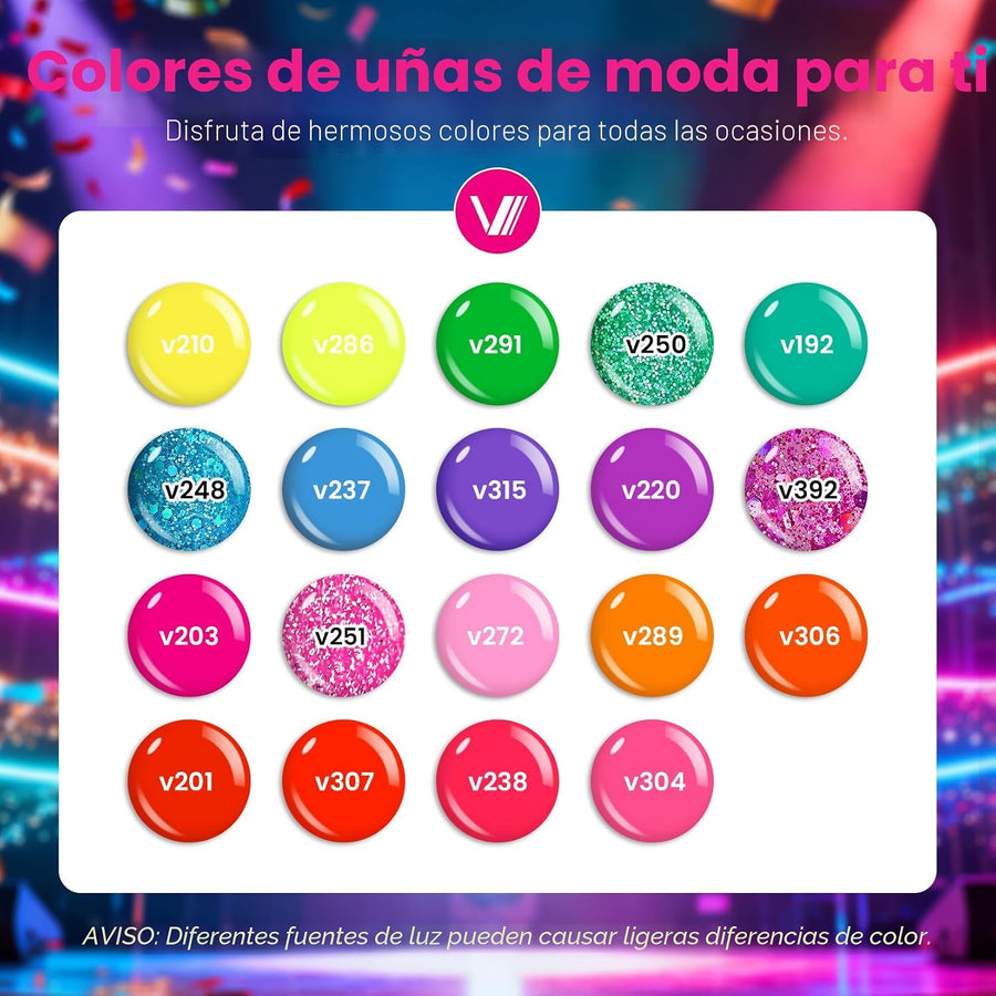 VANREESA Juego de 24 esmaltes de uñas de gel de neón, colores brill...