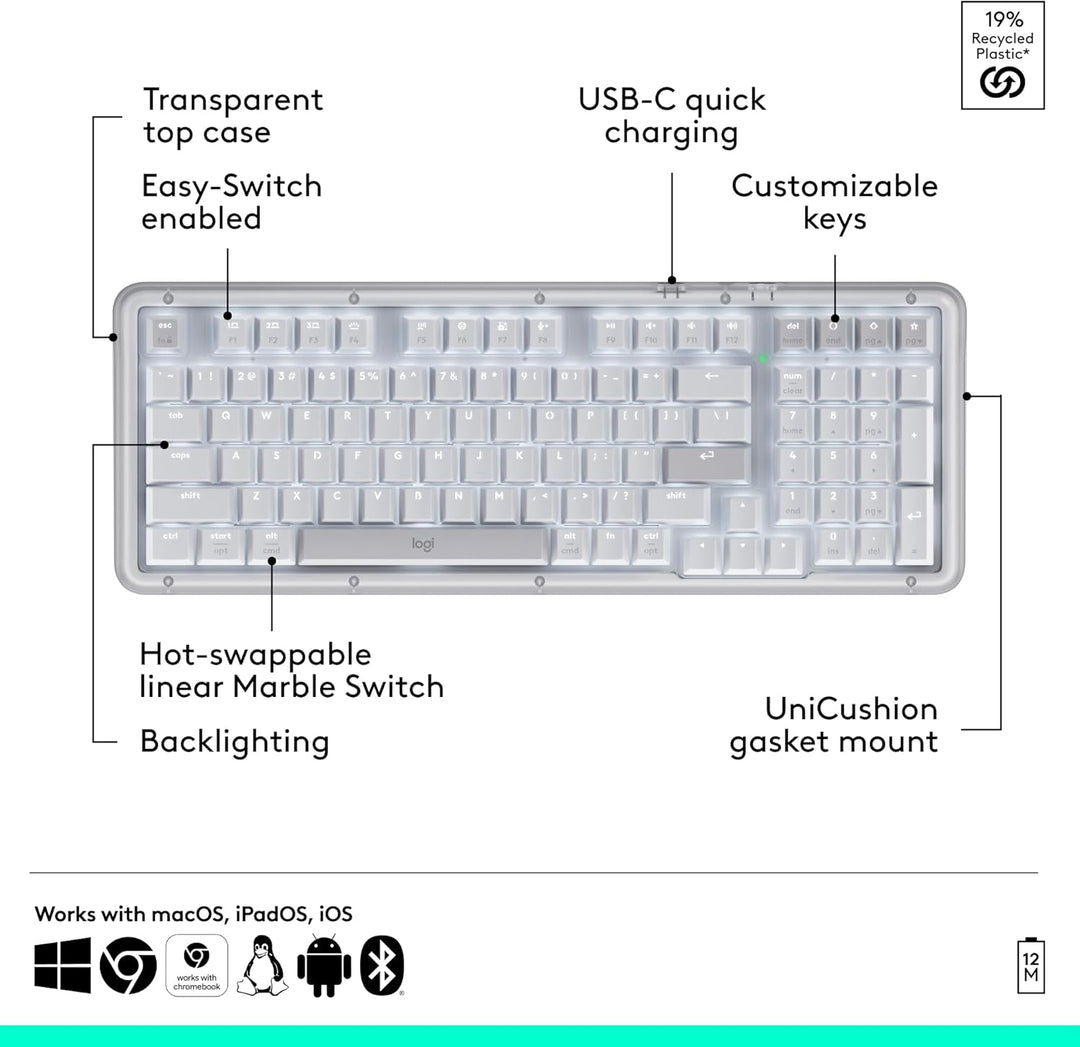 Logitech Alto Keys K98M - Teclado mecánico inalámbrico, teclado per...