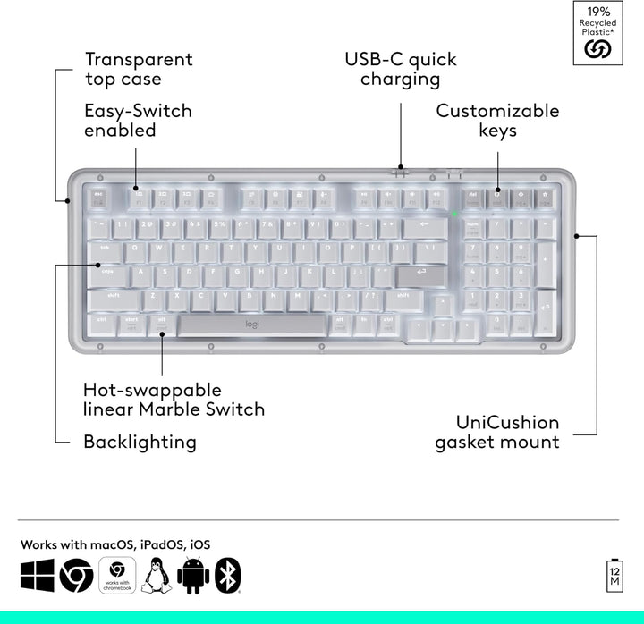 Logitech Alto Keys K98M - Teclado mecánico inalámbrico, teclado per...